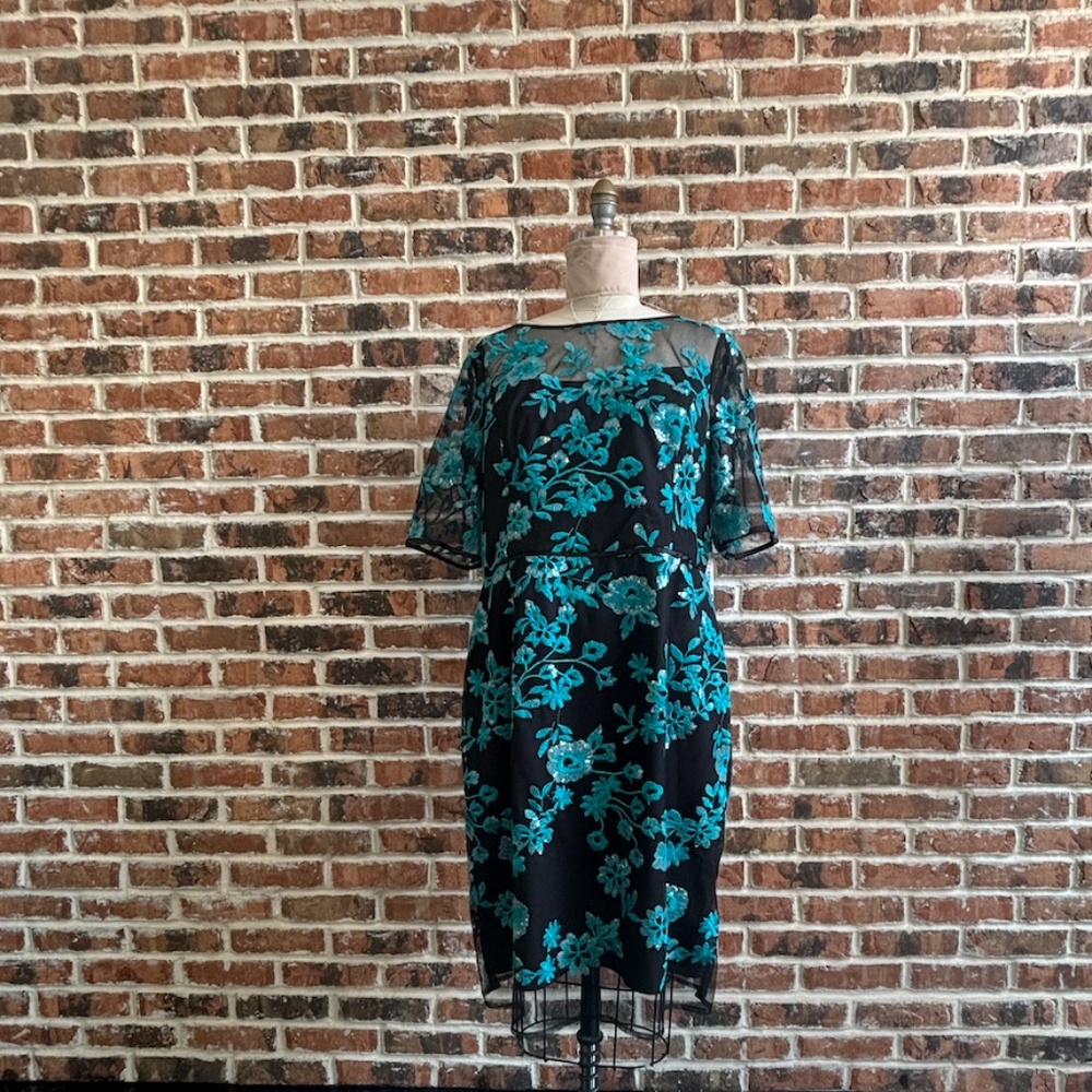 Embroidery Illusion Dress in Teal